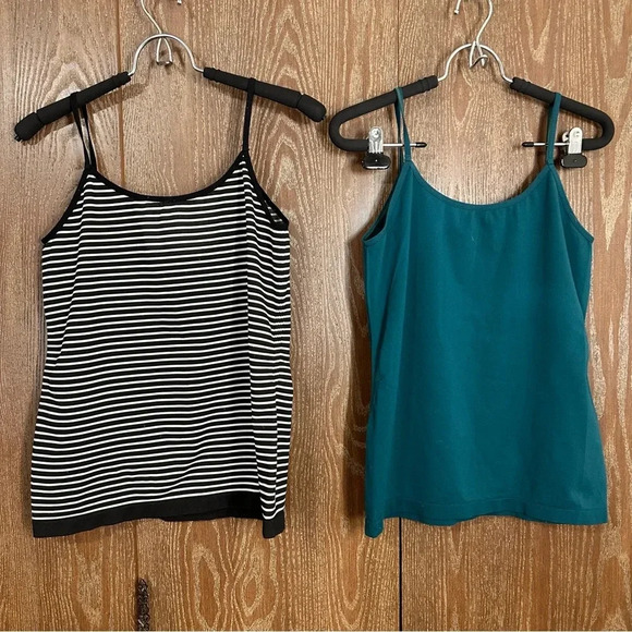 Worthington Women's 2pc Tank Top L/XL Blue & Black White Striped Stretchy Casual - Picture 9 of 11